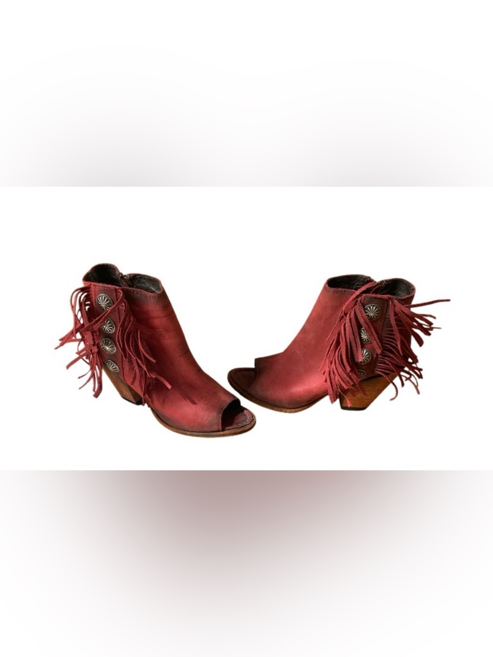 Liberty Black Vegas Rojo Booties Leather Peep toe Tassel Ankle Red size 8 - Picture 3 of 11